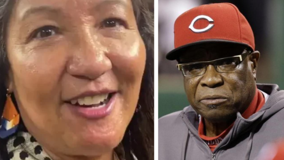Melissa Esplana with Dusty Baker and son Darren Baker during a baseball game